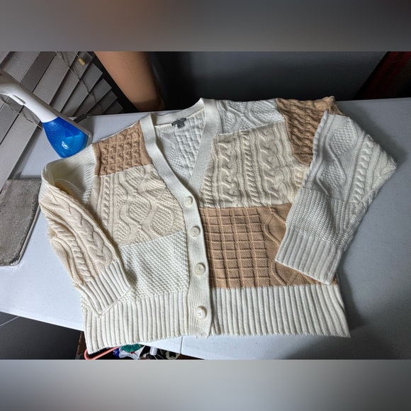 Falls creek patchwork V neck cable knit cream size XL - Picture 12 of 13